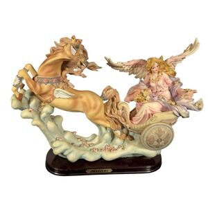 Vintage Angel Chariot Figurine Horse Drawn, Hand-Painted, Ceramic/Resin‎ Decor